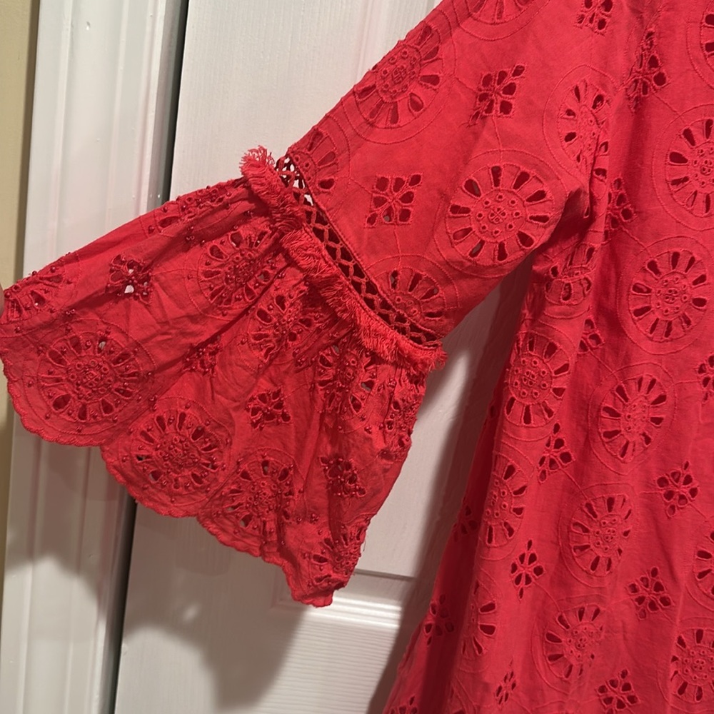 Anthropologie Dani Pink Eyelet Lace Sheath Dress size 8 - Picture 7 of 9